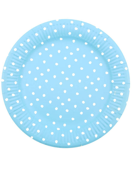 Image of Blue and White Polka Dot 12 Pack 18cm Paper Plates