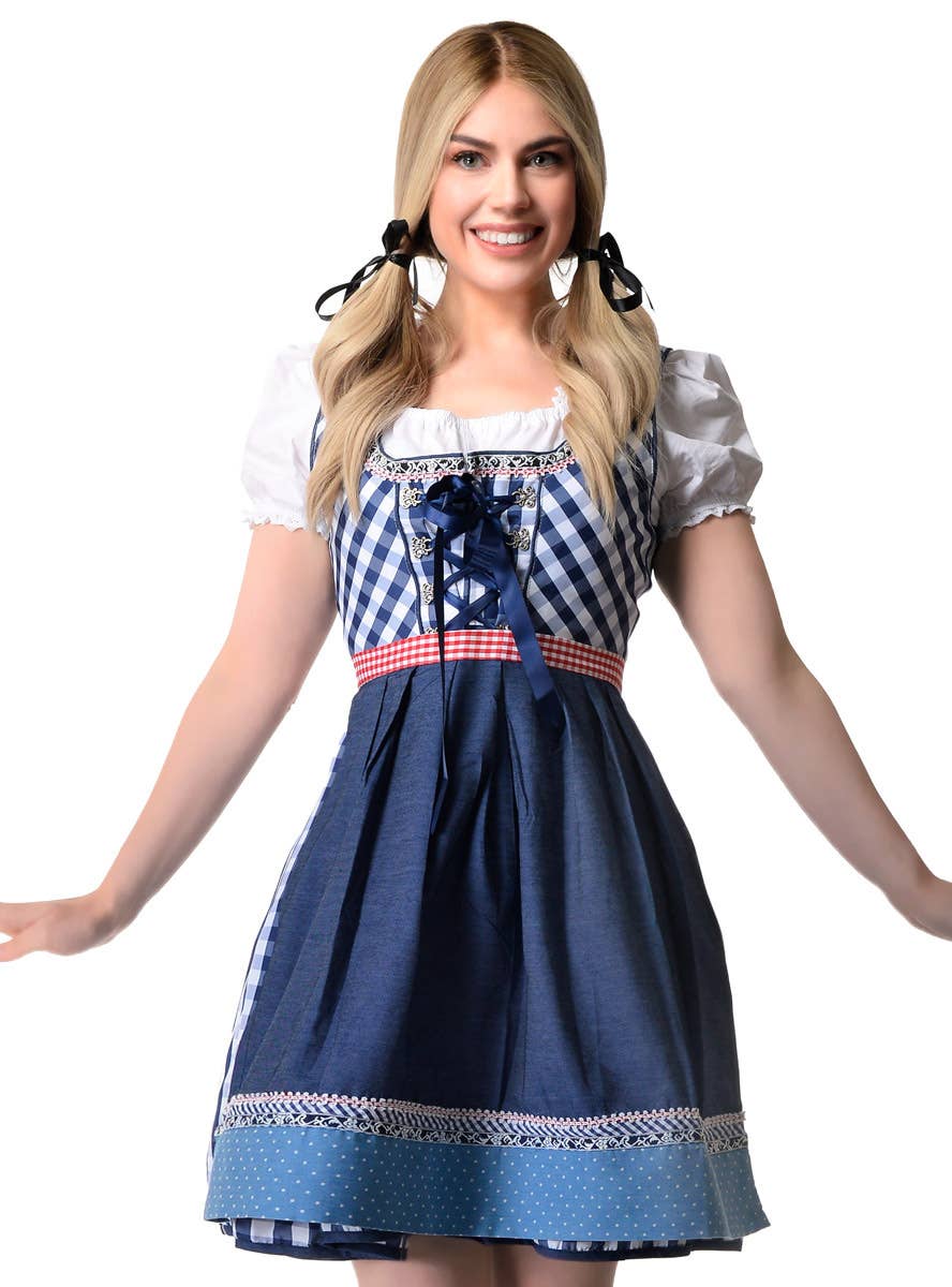 Image of back of Chequered Blue Dirndl Women's Oktoberfest Costume 