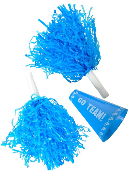 Image of Cheerleader Blue Pom Pom and Megaphone Set - Main Image