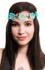 Blue Daisy Chain Music Festival Flower Headband Costume Accessory - Main Image