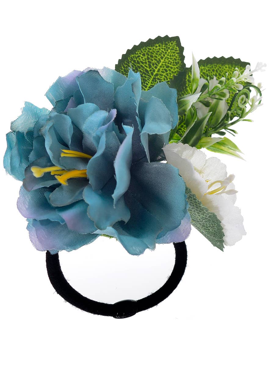 Image of Pretty Blue Flower with Leaves Hair Tie Costume Accessory