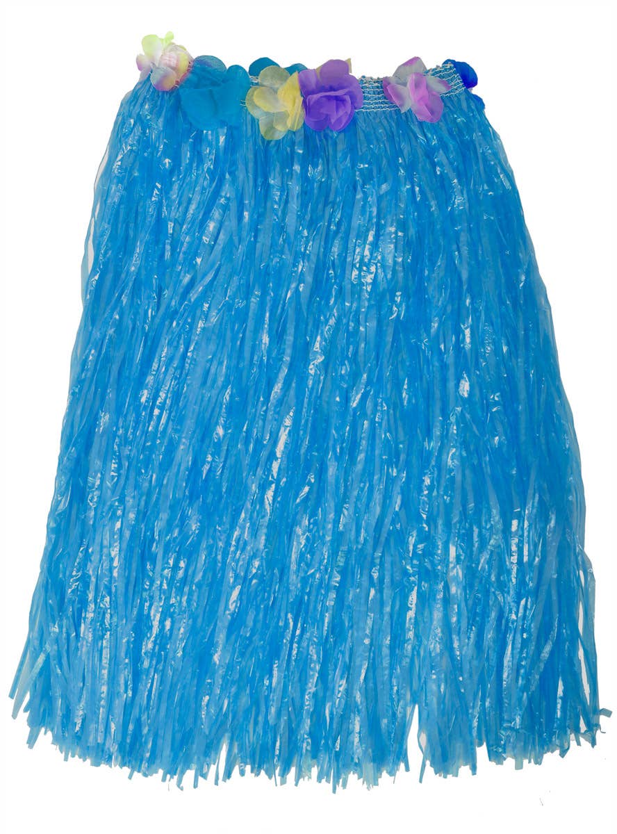 Image of Hawaiian Blue Kid's Hula Costume Skirt with Flowers