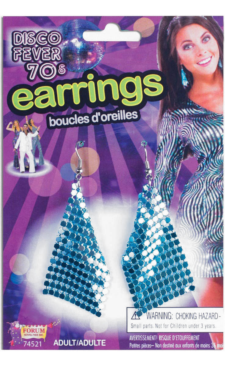 Blue Glo-Mesh Drop 1970s Disco Fever Costume  Earrings