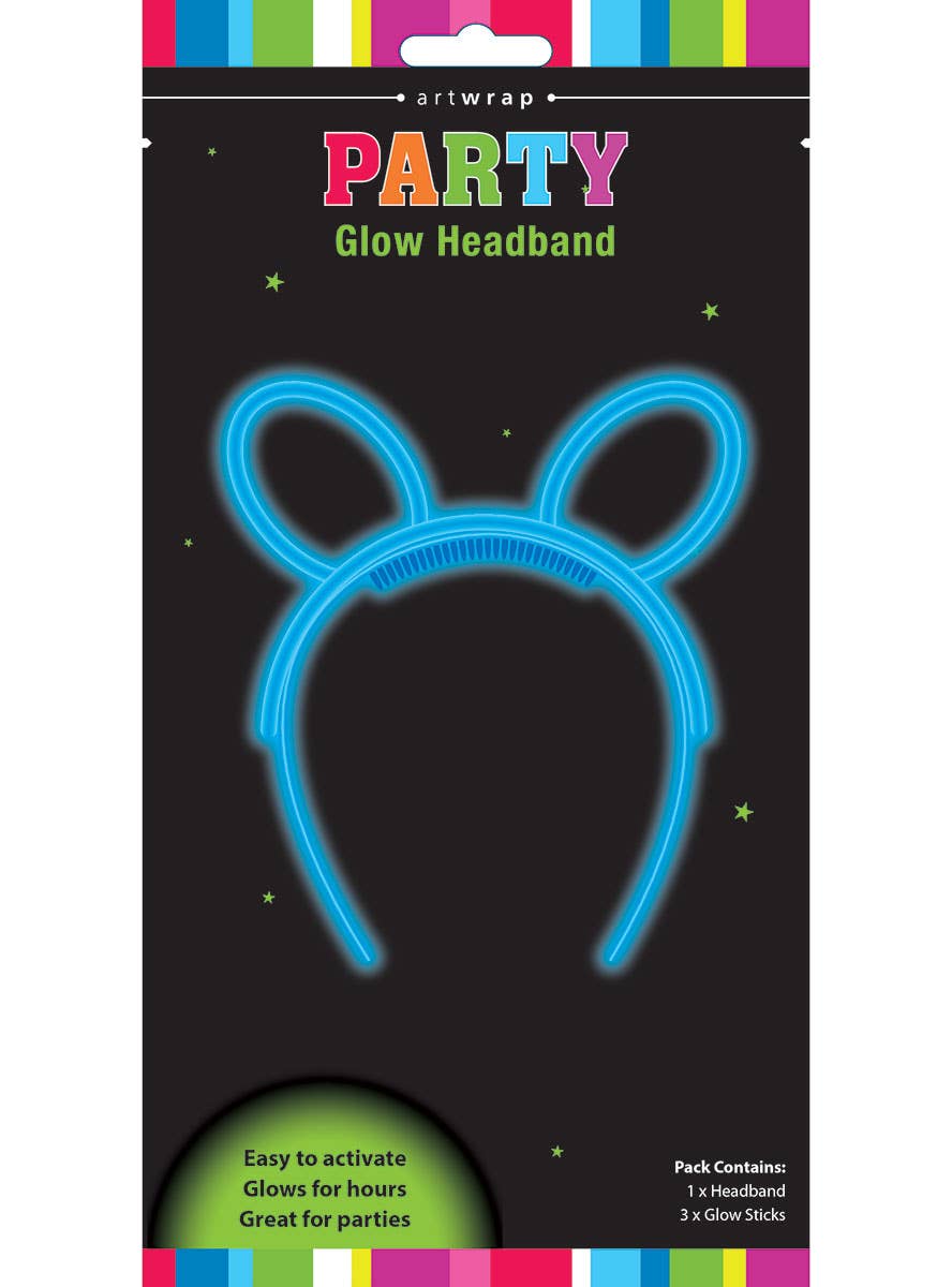 Image of Neon Blue Glow In The Dark Bunny Ears Glow Stick Headband