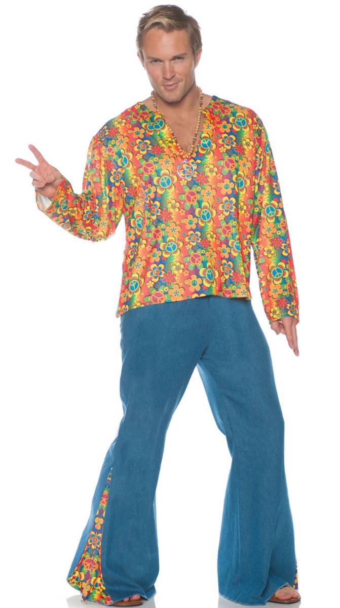 Men's Flower Power Plus Size Boogie Down Rainbow Hippie Costume - Main Image