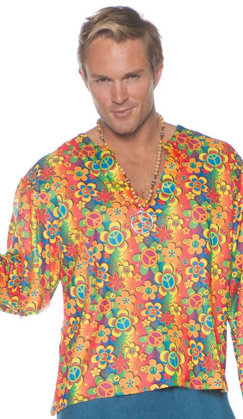 Men's Flower Power Plus Size Boogie Down Rainbow Hippie Costume - Zoom Image