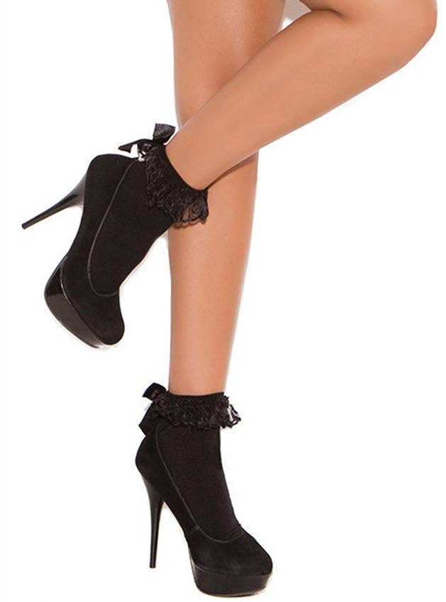 Image of Bow Back Womens Black Ruffled Anklets