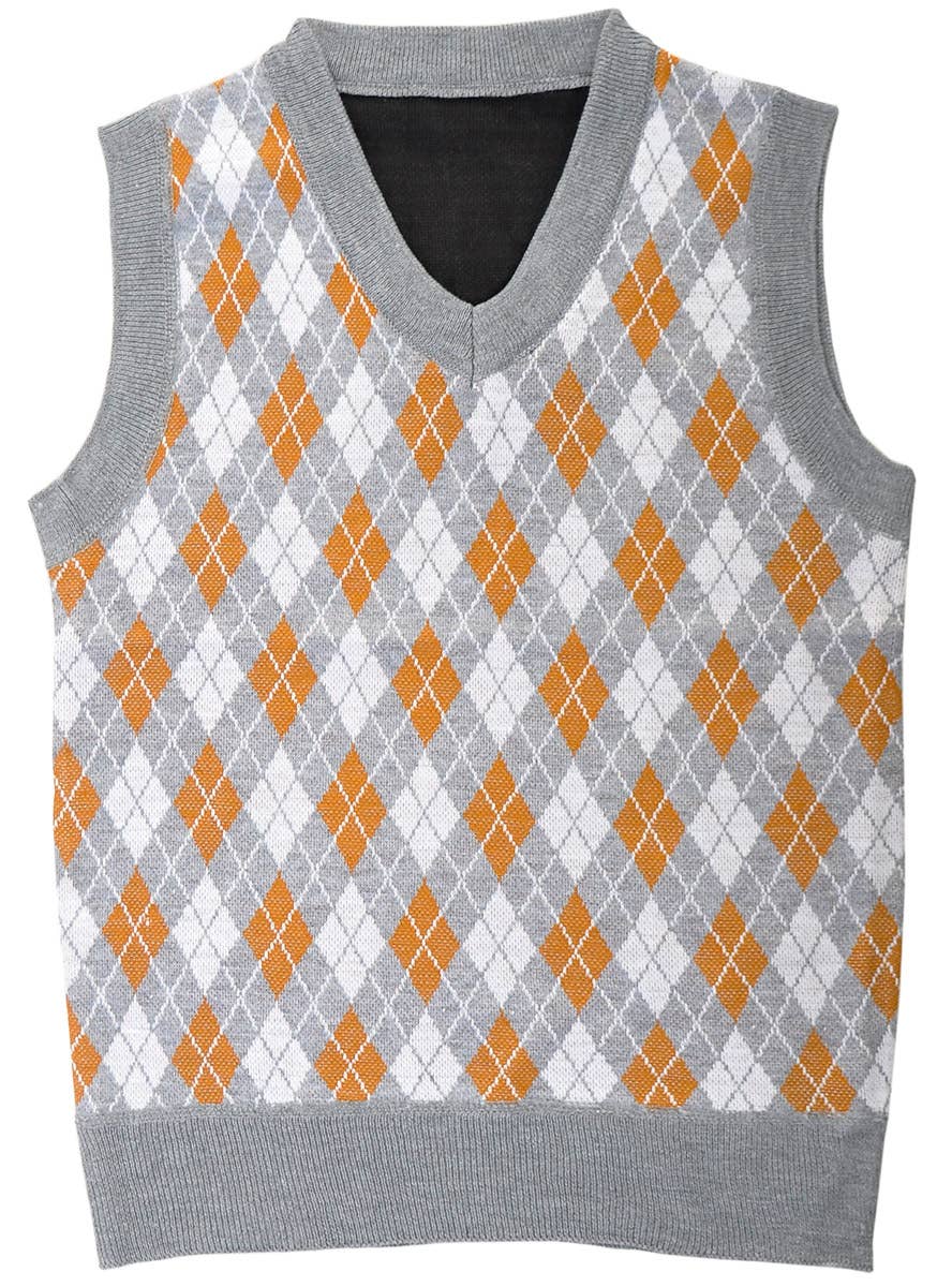Image of Old Man Boy's Plaid Grey and Brown Knit Costume Vest