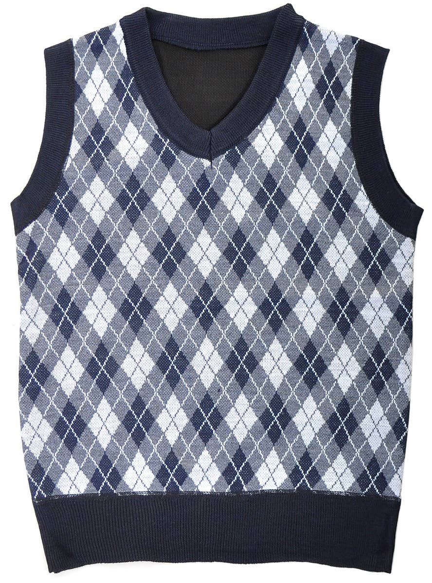 Image of Old Man Boy's Plaid Grey and Navy Blue Knit Costume Vest
