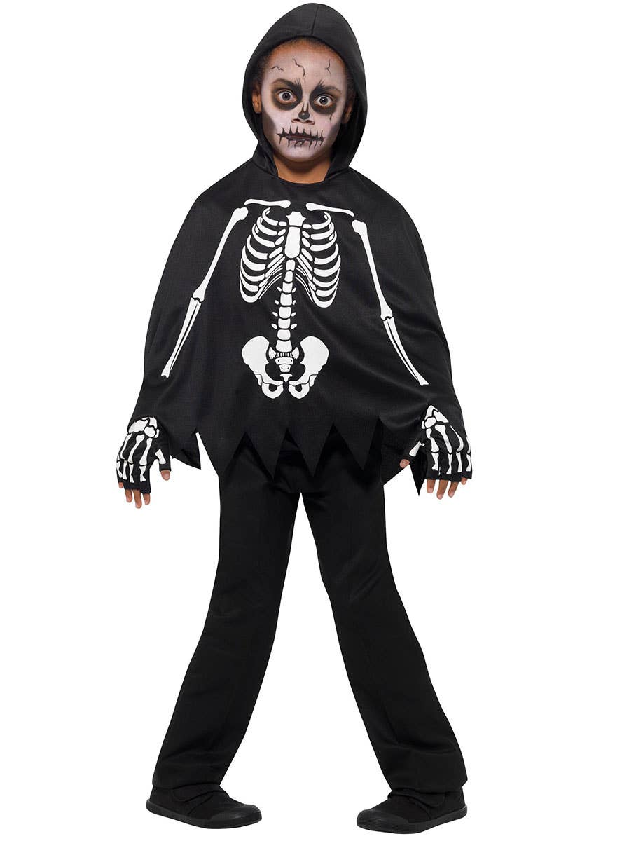 Image of Skeleton Cape and Gloves Boys Halloween Costume