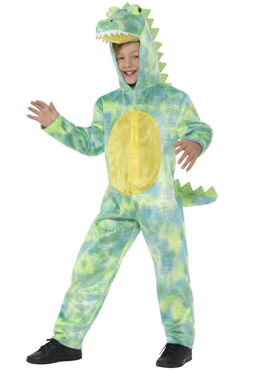 Image of Deadly Green Dinosaur Boys Onesie Costume - Front Image