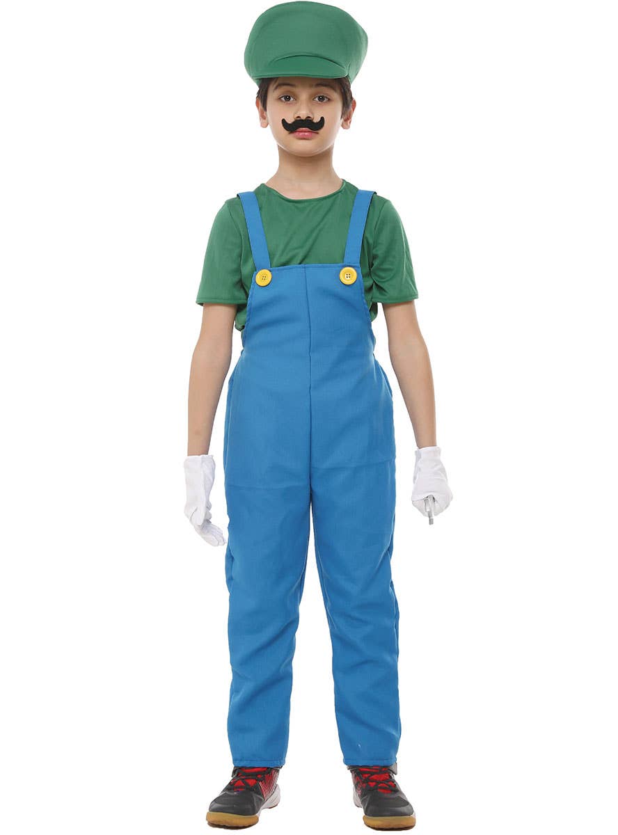 Green Plumber Boy's Luigi Inspired Costume - Alternate Image