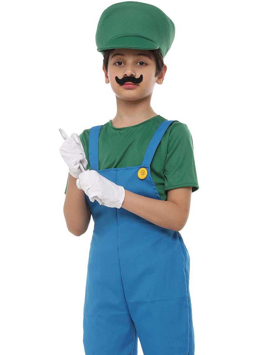 Green Plumber Boy's Luigi Inspired Costume - Close Image