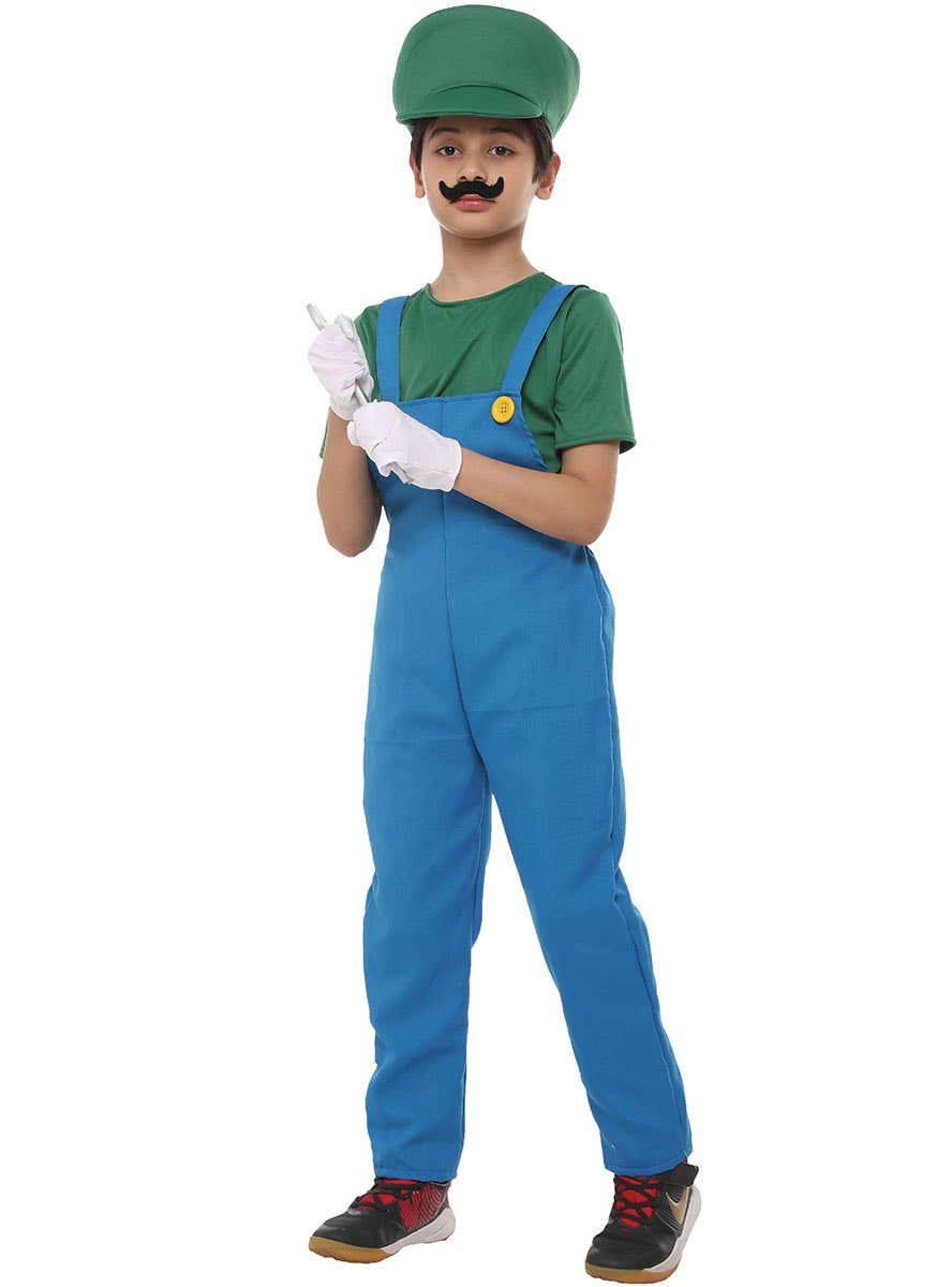 Green Plumber Boy's Luigi Inspired Costume - Main Image