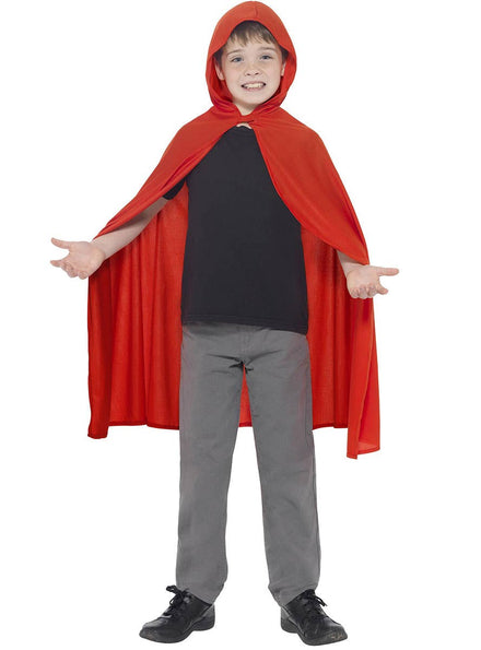 Image of Mid-Length Boys Red Hooded Costume Cape