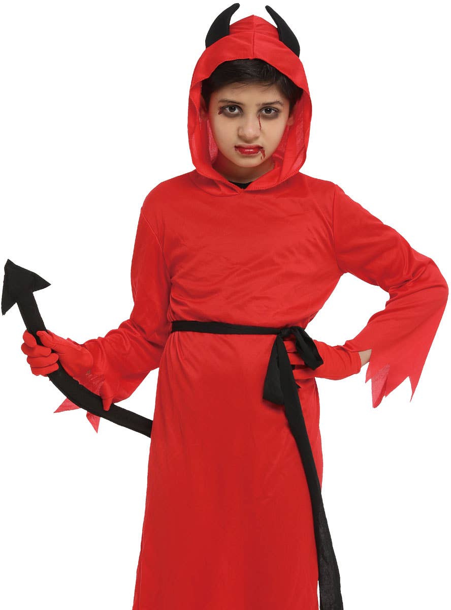 Image of Horned Red Devil Boys Halloween Costume - Close Image