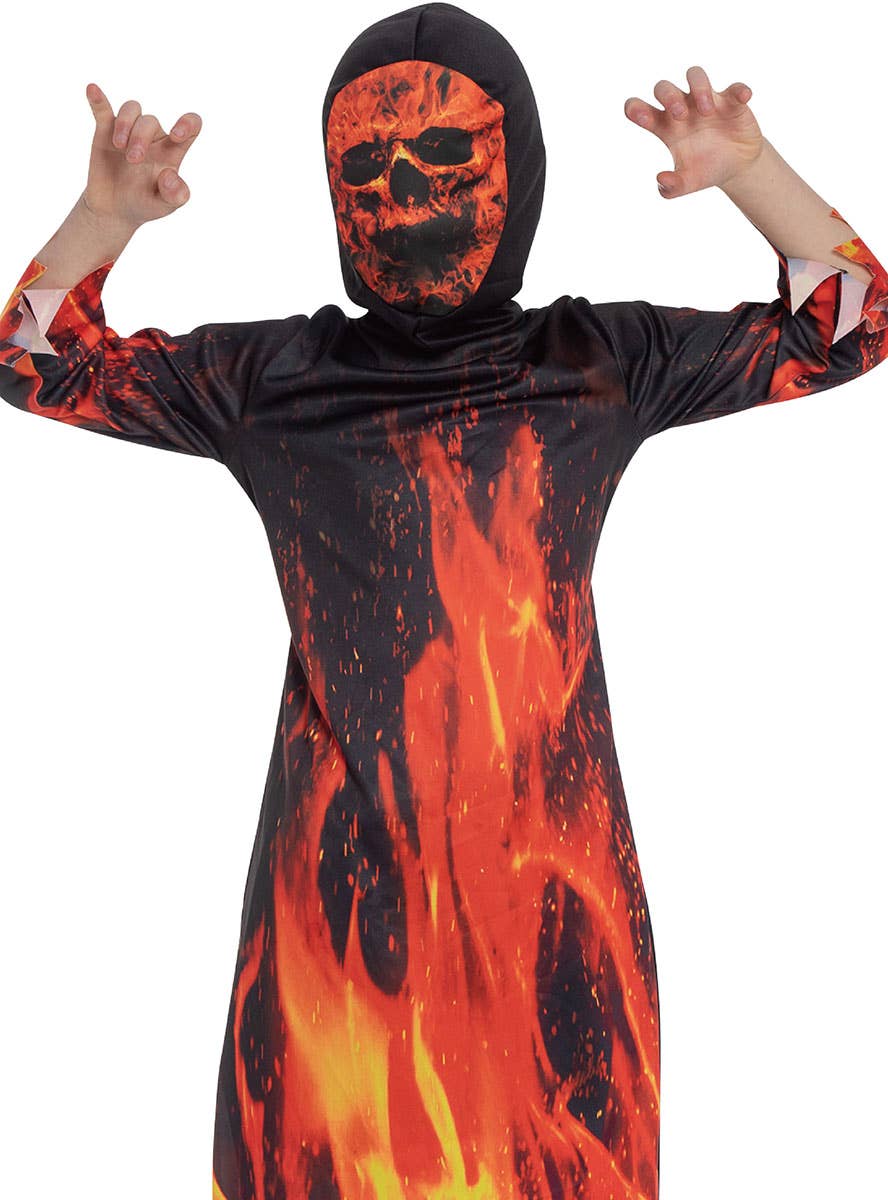 Image of Scary Flame Print Demon Boys Halloween Costume - Close Image