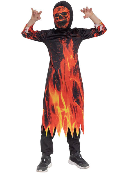 Image of Scary Flame Print Demon Boys Halloween Costume - Front Image