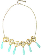 Image of Celtic Brass Look Costume Necklace with Teal Stones - Main Image