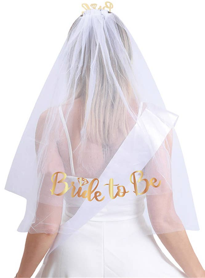 Image of Bride to Be Gold and White Hens Night Veil