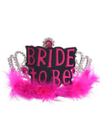 Image of Pretty Silver Bride to Be Hen's Party Tiara with Pink Feathers - Main Image