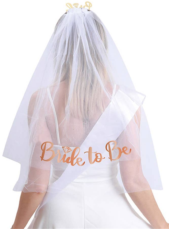 Image of Bride to Be Rose Gold and White Hens Night Veil