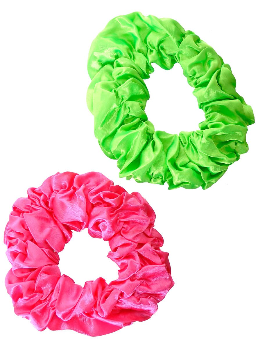 Image of 1980s Neon Pink and Green Hair Scrunchies