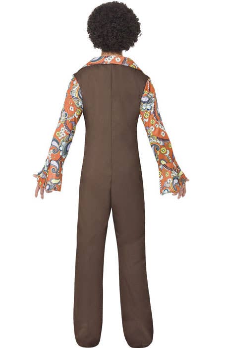 Men's 1970's Groovy Brown Hippie Jumpsuit Costume - Back Image