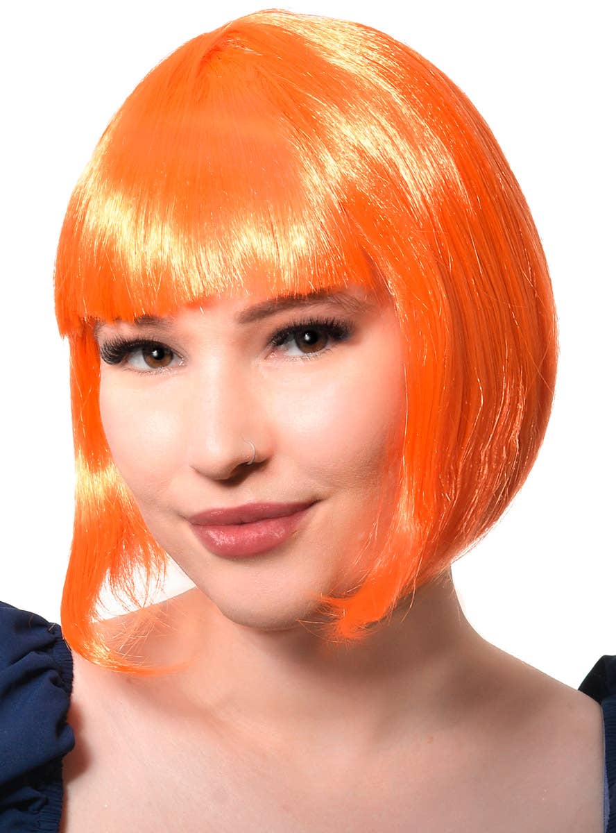 Image of Short Orange Women's Bob Costume Wig with Fringe