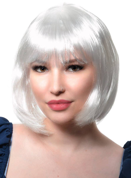 Image of Short White Women's Bob Costume Wig with Fringe