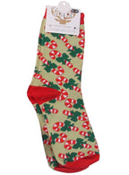 Image of Candy Cane Print Adults Novelty Christmas Socks