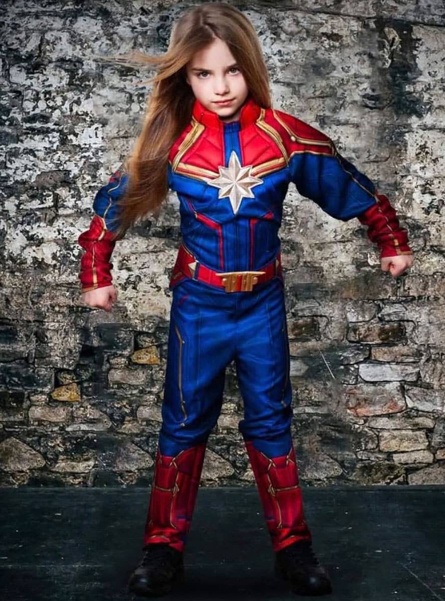 Girls Captain Marvel Superhero Avengers Fancy Dress Book Week Costume Lifestyle Image