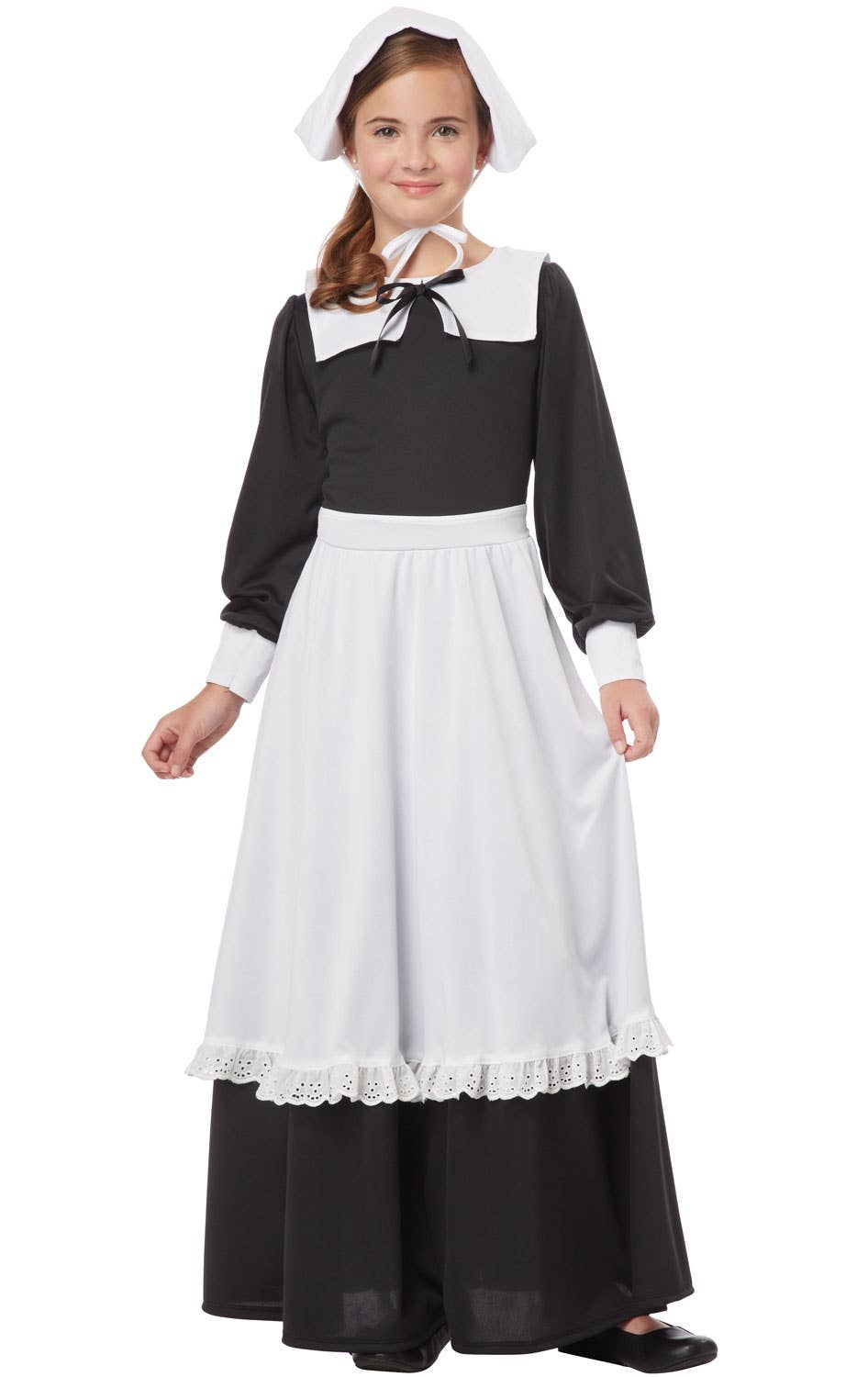 Pilgrim Girl Traditional Black and White Costume Image 1