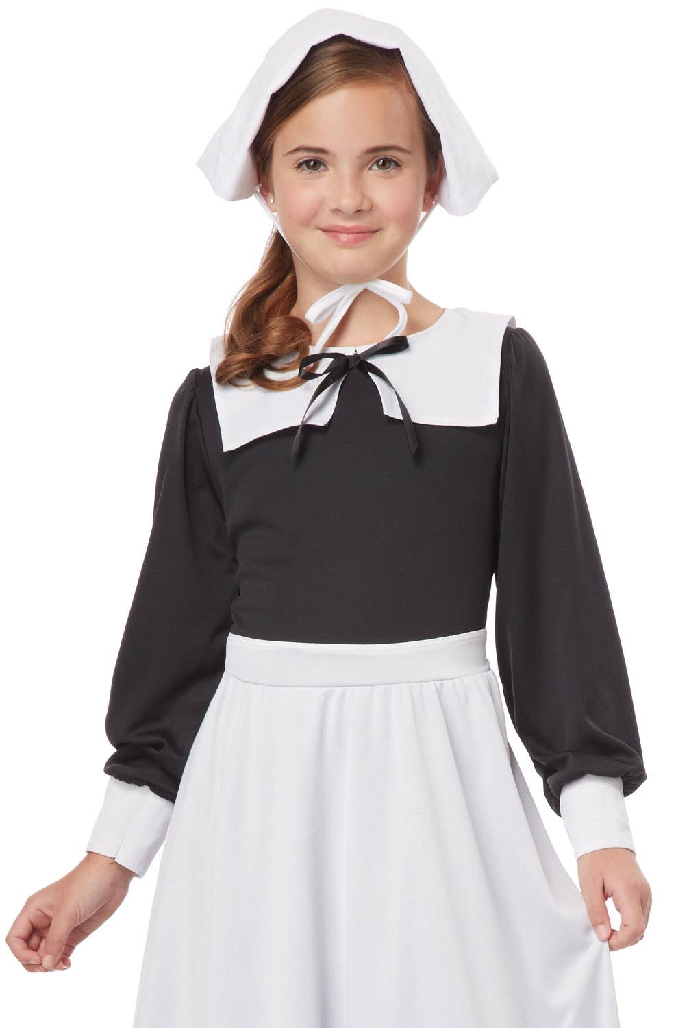 Pilgrim Girl Traditional Black and White Costume Image 2