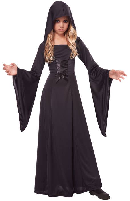 Hooded Long Black Robe Girls Halloween Costume