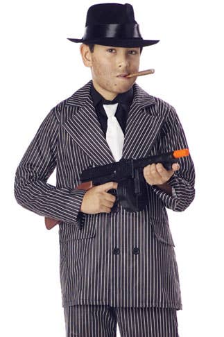 Mob Boss Boy's Gangster Pinstriped Costume Suit Front View