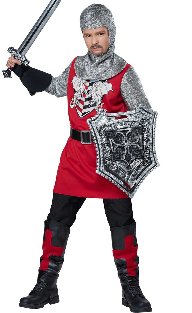 Boys Renaissance Red  Knight Fancy Dress Costume