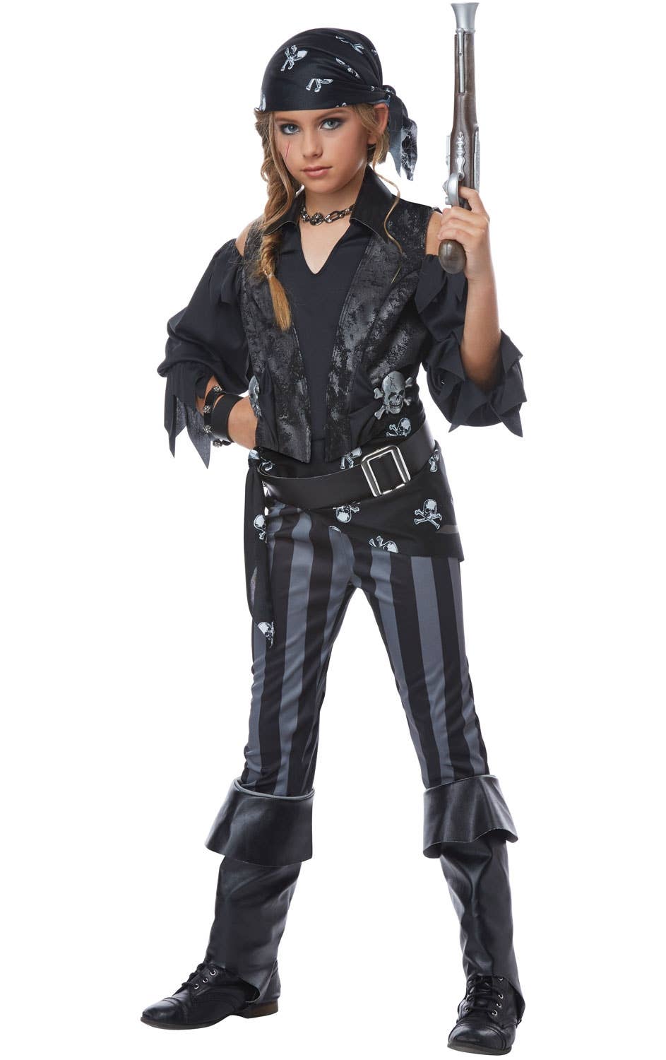 Rebel Black Pirate Girl's Fancy Dress Costume Front Image 1