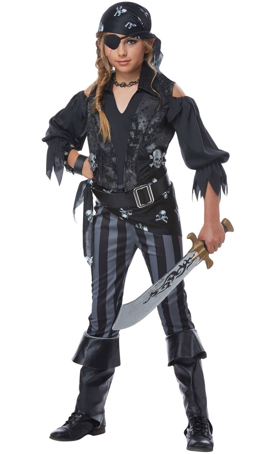 Rebel Black Pirate Girl's Fancy Dress Costume Front Image 2