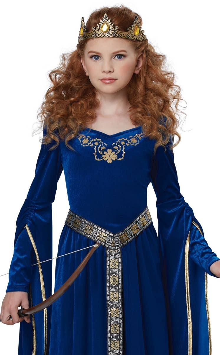 Blue Girl's California Costumes Medieval Renaissance Long Princess Dress Close up Image