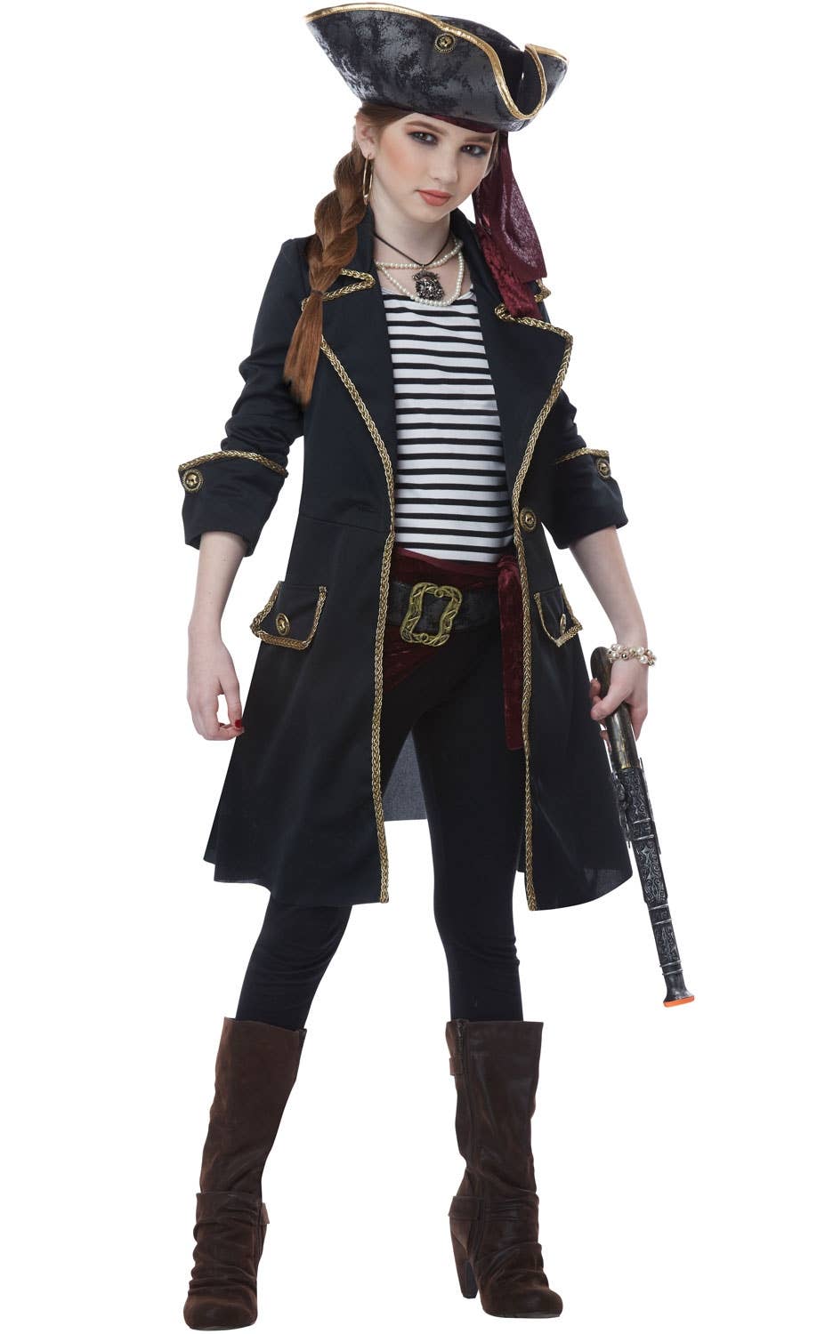 Captain Pirate Black and Gold Girls Fancy Dress Costume Main Image