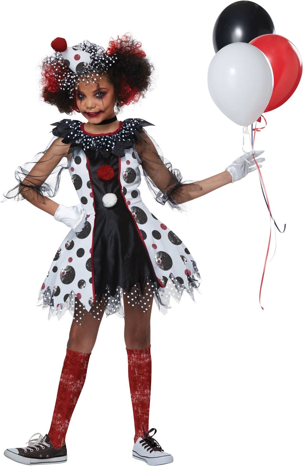 Scary Polka Dots Clown Fancy Dress Girls Halloween Costume Front Image