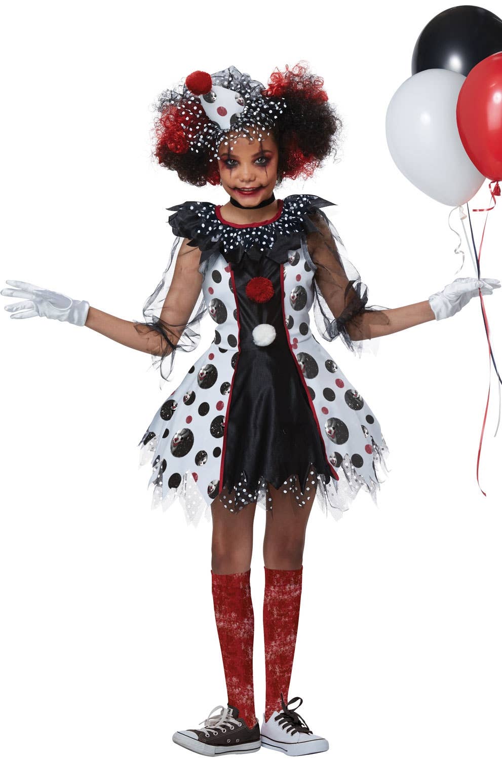 Scary Polka Dots Clown Fancy Dress Girls Halloween Costume Main Image