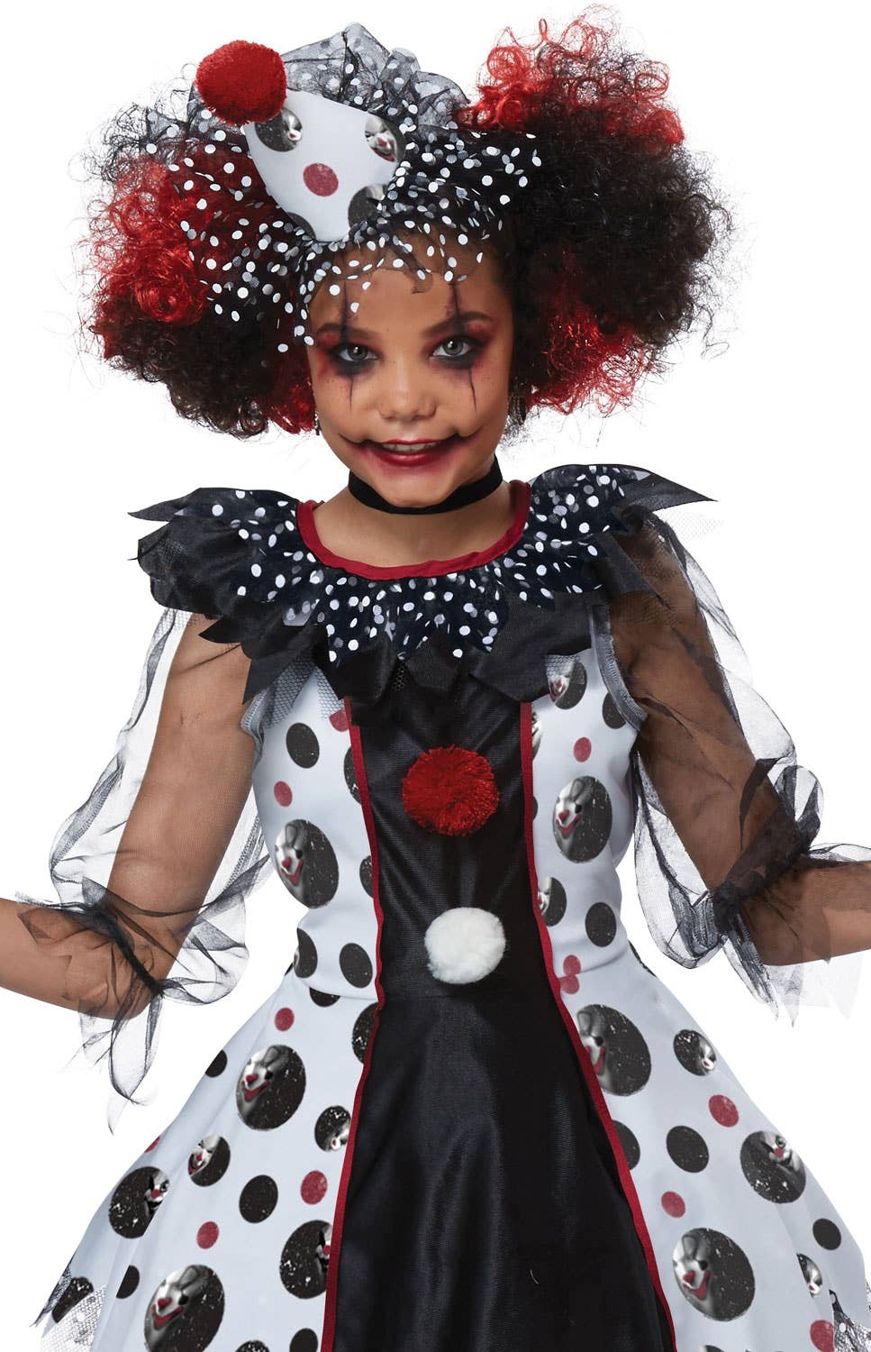 Scary Polka Dots Clown Fancy Dress Girls Halloween Costume Close Up Image