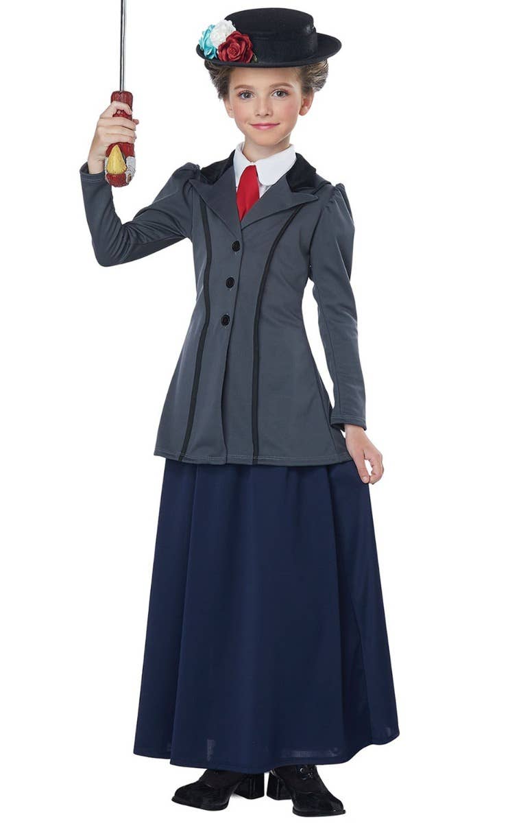 English Nanny Girls Mary Poppins Fancy Dress Costume Main Image