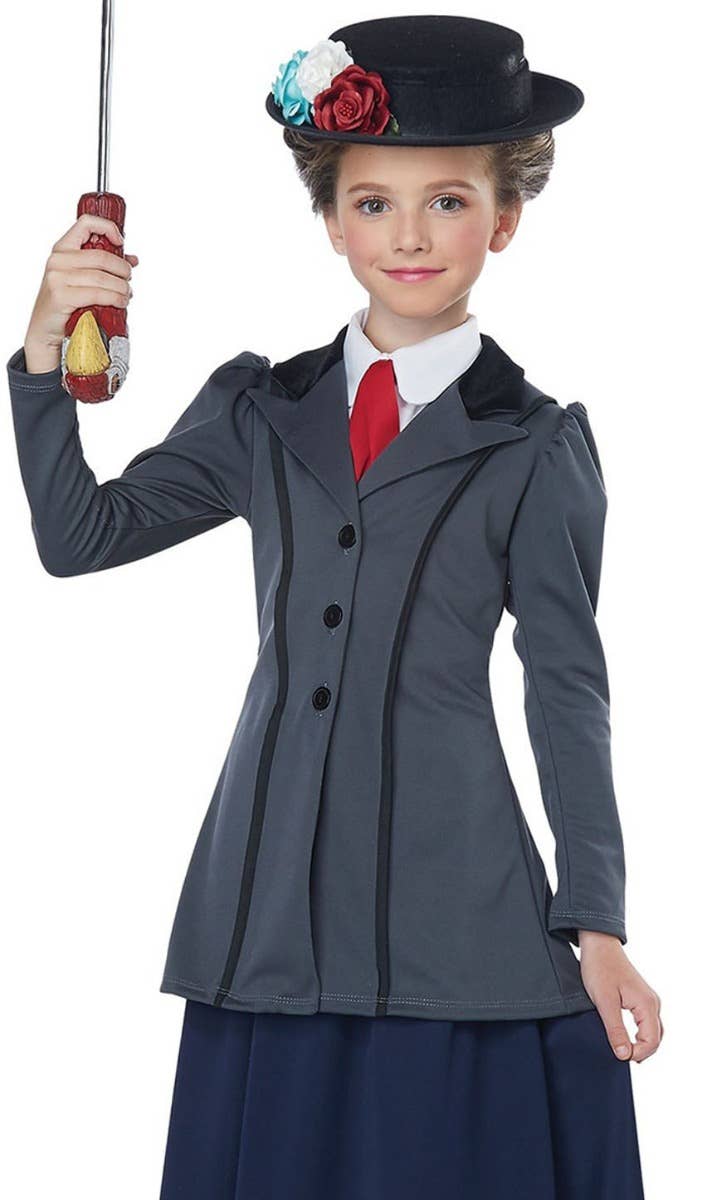 English Nanny Girls Mary Poppins Fancy Dress Costume Close Image