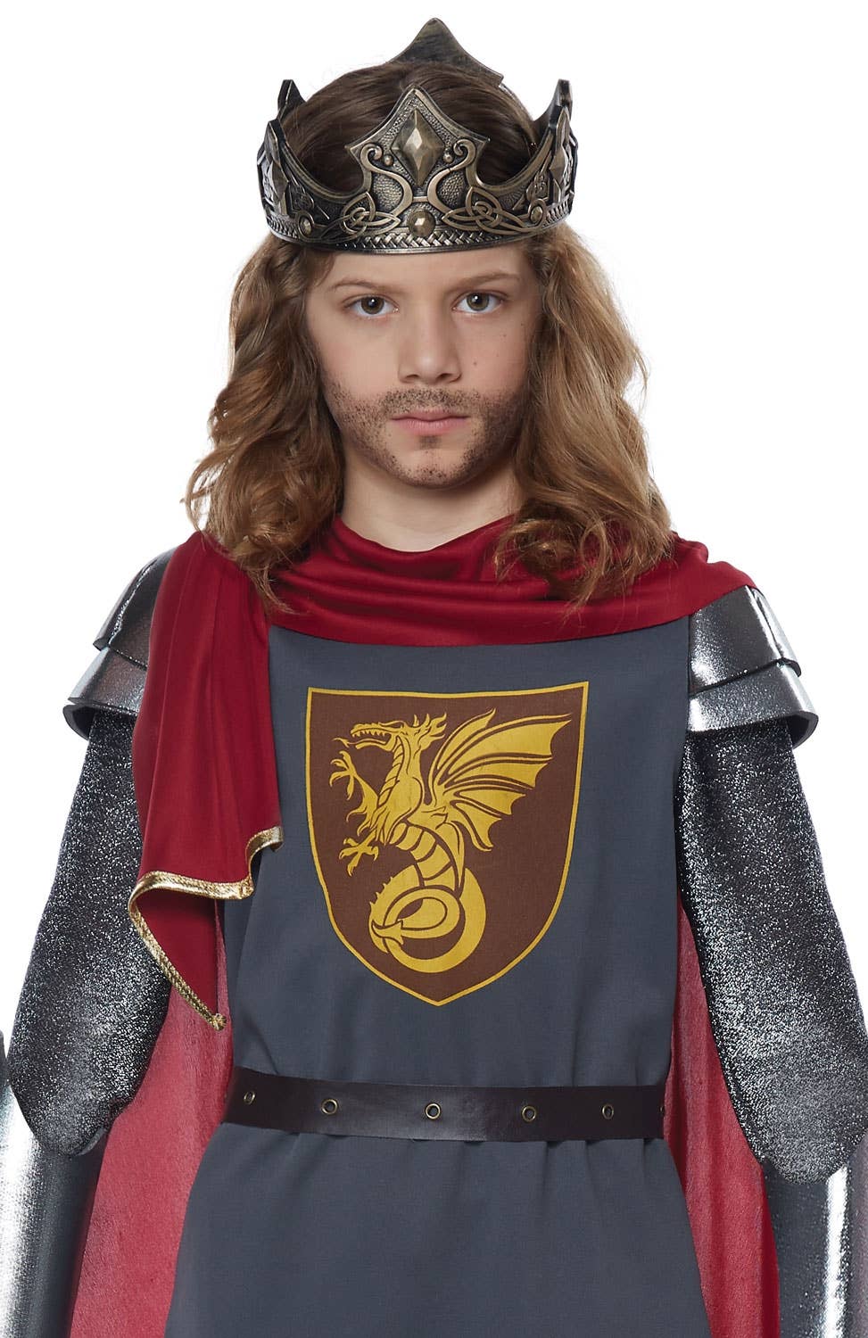 Medieval King Red and Silver Boys Costume Close Up Image