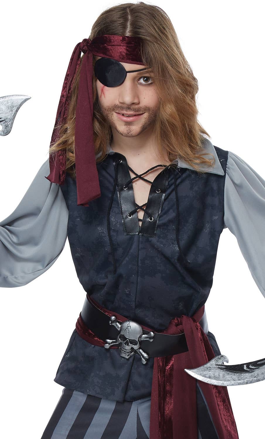 Sea Scoundrel Pirate Boy's Black and Grey Costume Close Up Image