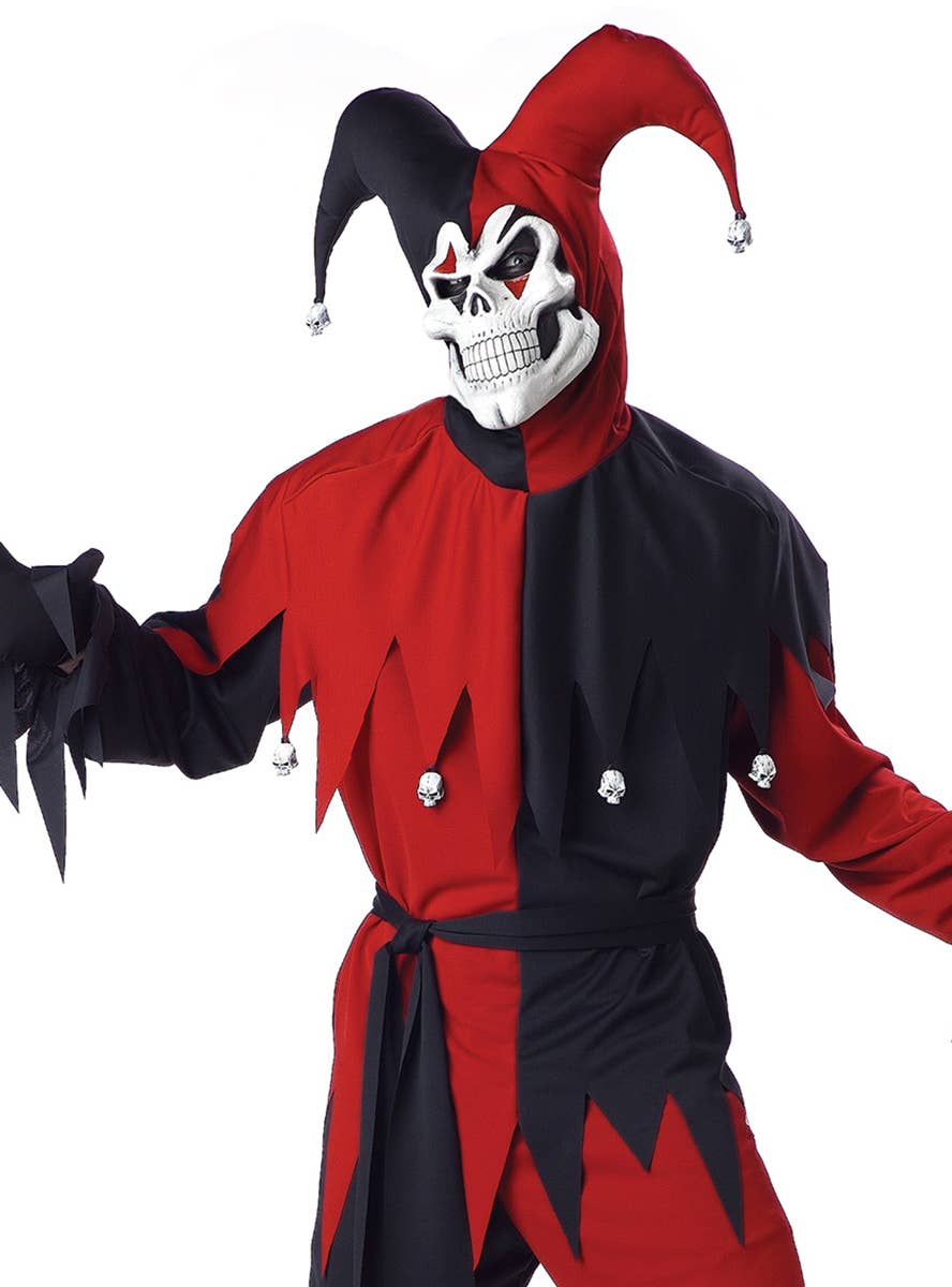 Men's Evil Jester Scary Halloween Dress Up Costume Close Up Image