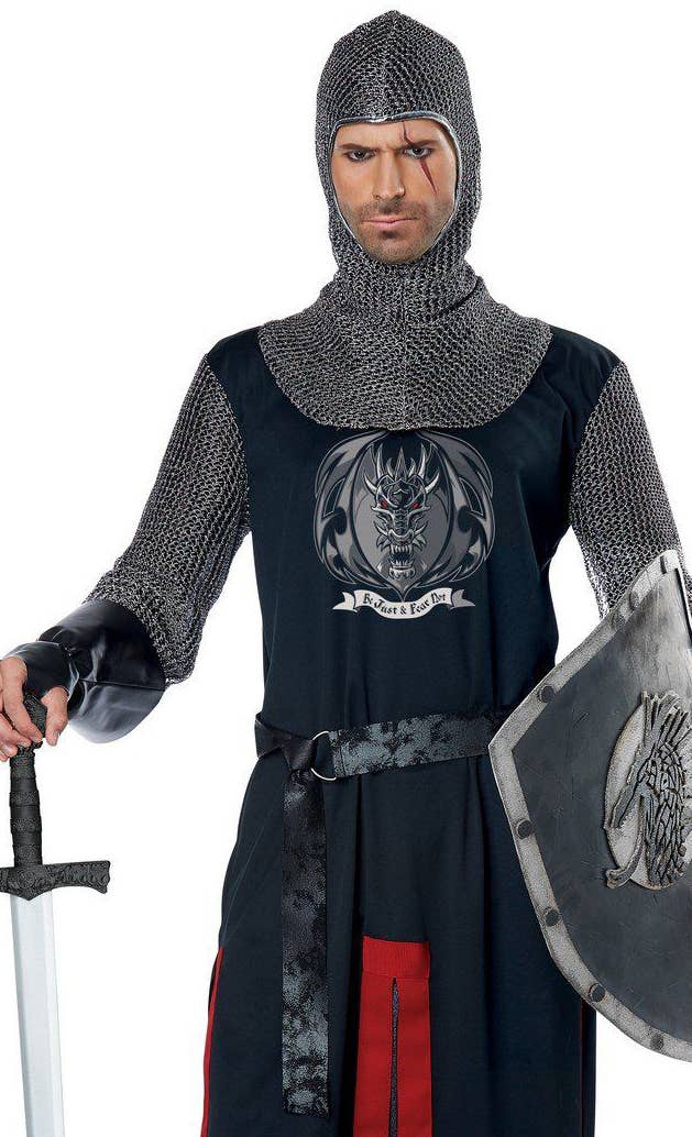 Dragon Knight Men's Medieval Black Knight Costume Close Image